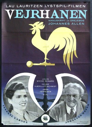 a poster with a rooster and a couple of men