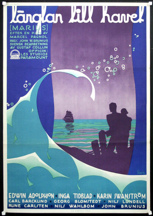 a poster of a couple of people on a boat