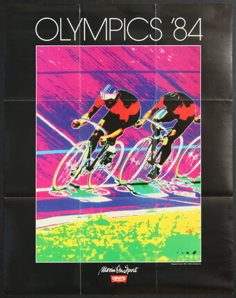 a poster of a man riding a bicycle