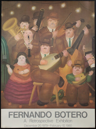 a poster with a group of people playing instruments