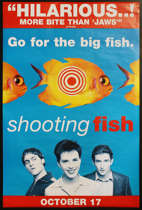 a poster with a group of men and a fish