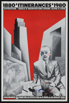 a poster of a boy sitting on a ledge