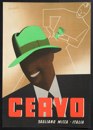 a poster of a man wearing a green hat