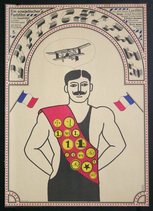 a poster with a man wearing a sash