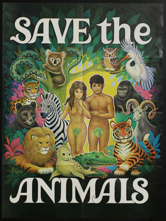 a poster with animals and text