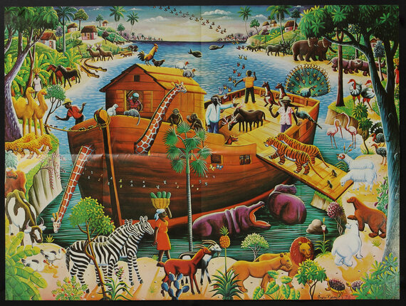 a poster of animals and a boat