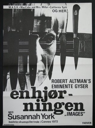 a movie poster with a man's face and knifes
