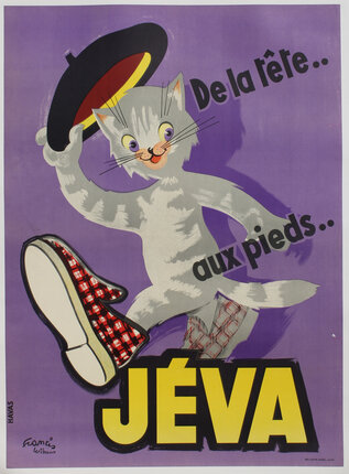 a poster of a cat with a hat and shoes