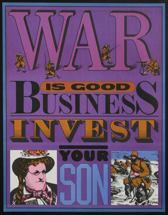 a purple poster with text and images