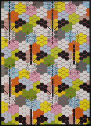 a colorful pattern with black lines and black lines