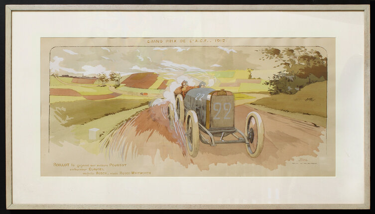 a painting of a car driving on a road