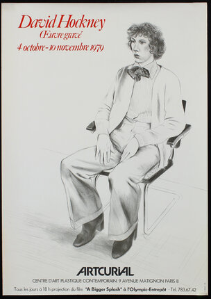 a poster of a man sitting in a chair
