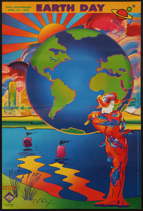 a poster of a woman and a globe