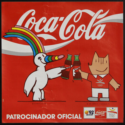 a poster of a cartoon character holding bottles