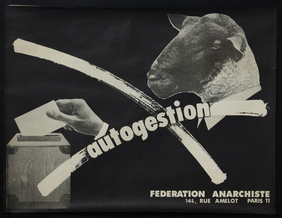 a poster with a sheep and a hand putting a ballot in it