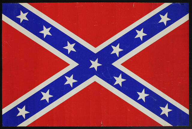 A red flag with blue bars filled with white stars.