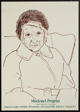 poster of an ink drawing of the artist's mother
