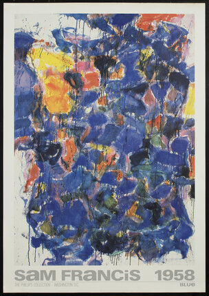 poster of an abstract expressionist painting with blue and violet daubs