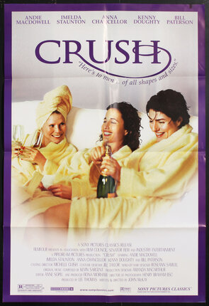 poster of three women in bathrobes drinking champagne