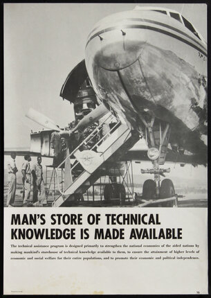 poster of an airplane and ground crew