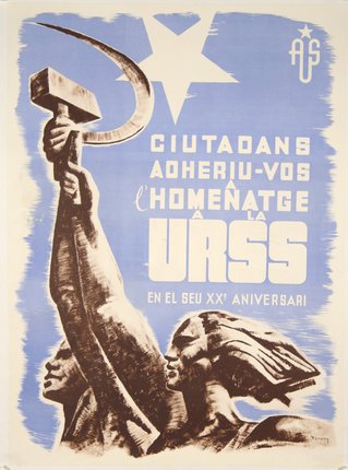 a poster of a man holding a hammer and a sickle