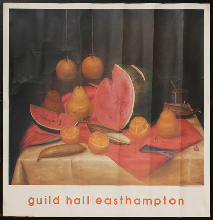 exhibition poster with a still life of watermelon and oranges