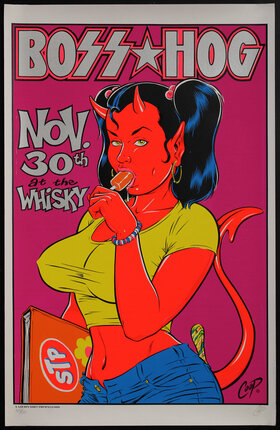 caricature of a sexy devil women sucking on a popsicle and holding a book