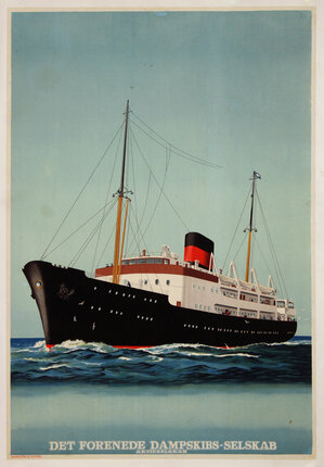 a poster of a ship on the water