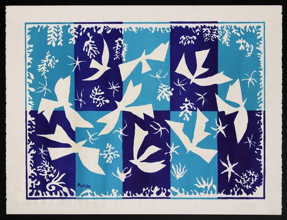 abstract images with a collection of bird-like and foliage shapes.