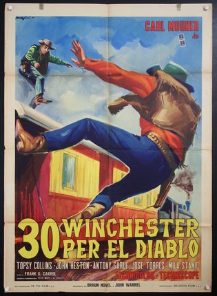 a movie poster of a cowboy falling off a roof
