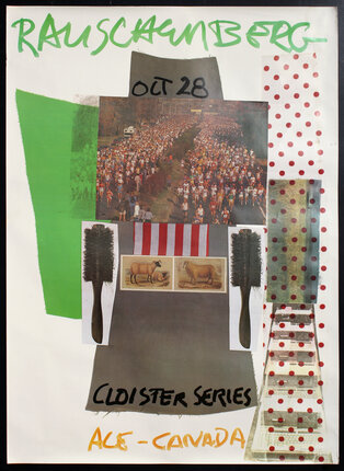 a collage of with photos of runners, hair brushes, sheep stamps, and polka dots