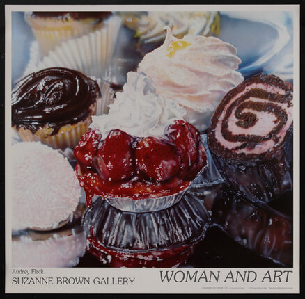 poster with a detail view of a strawberry tart and other pastry desserts