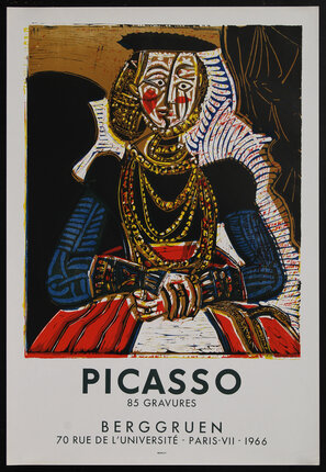 poster with abstract painting of a man wearing a hat and holding a sword