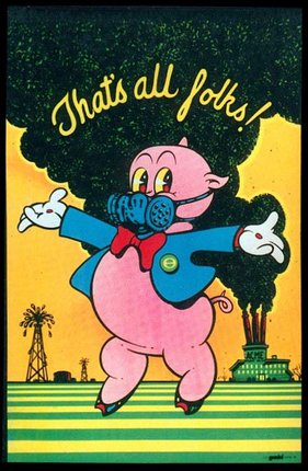 a cartoon pig wearing a gas mask