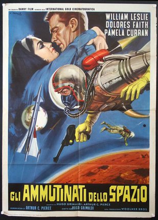 a movie poster with a man and woman in space