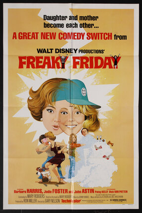 movie poster with an illustration of the faces of a girl and woman merged together and a washing machine gone haywire and other scenes