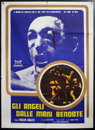a poster of a man with blood on his face