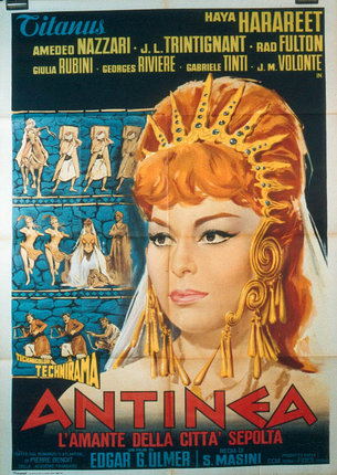 a poster of a woman with a crown and gold earrings