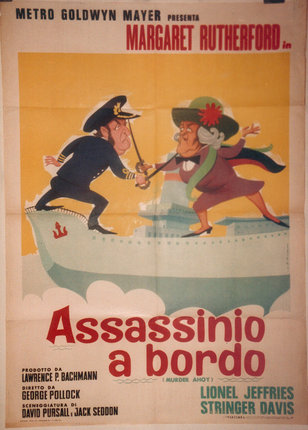 a poster of a man and woman on a boat