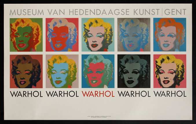 a poster of a woman with blonde hair (Marilyn Monroe) duplicated in various colors in two rows of 5 (ten total). 