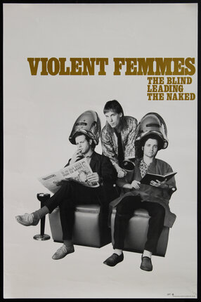 poster with a photo of a rock band posing in beauty parlor hairdryer chairs