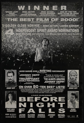 movie poster with quotes and a man in front of a crowd