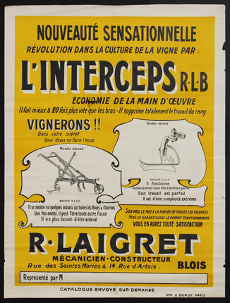 poster with text and pictures of farming tools