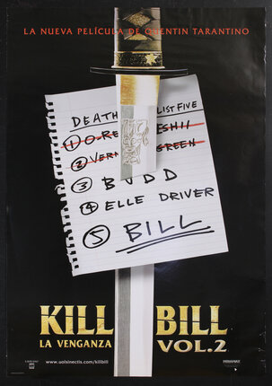a movie poster with a sword and notepad