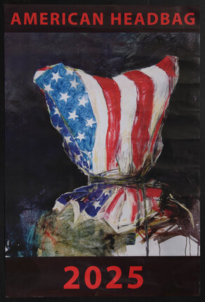 Poster with a drawing of a American flag used as a suffocating head bag of abduction and/or torture