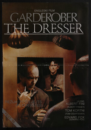 a poster with two men reflected in a mirror