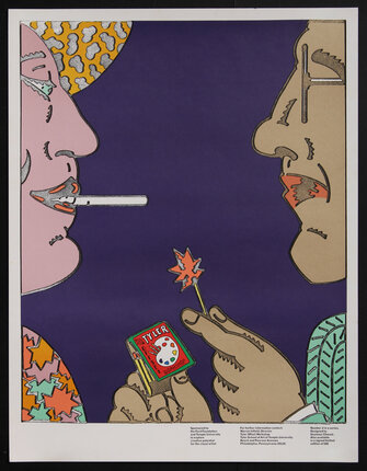 poster with a man lighting another man's cigarette