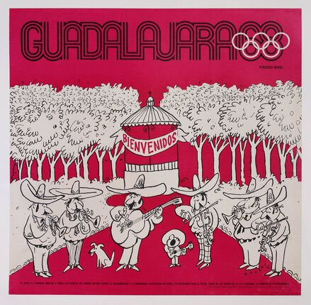 poster with cartoon illustrations of mariachis