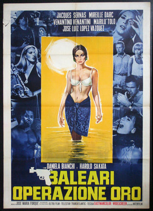 a movie poster with a woman in a bathing suit