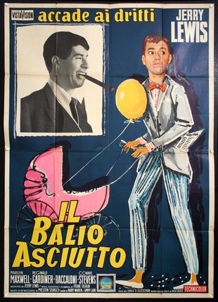 a poster of a man with a balloon and a man smoking a cigar